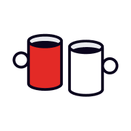 Icon of two coffee cups, one red and one white, symbolizing a coffee break or social interaction.