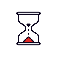 Icon of an hourglass, symbolizing time management or the passage of time.